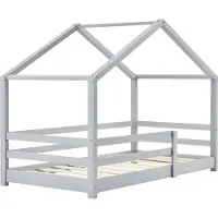 En.casa Kinderbed huisbed met uitvalbeveiliging 70x140 lichtgrijs