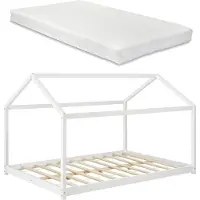 En.casa Kinderbed Cerro huisbed met matras 140x200 cm wit