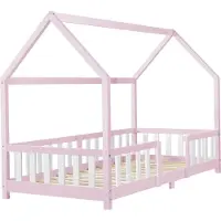 En.casa Kinderbed "Sisimiut" met huiselijke uitstraling, voorzien van valbeveiliging. Gemaakt van grenenhout, afmetingen 90 x 200 cm. Kleur: roze/wit