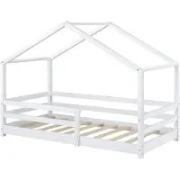 En.casa Kinderbed "Knätten" met huiselijke uitstraling, voorzien van valbeveiliging, gemaakt van grenenhout, afmetingen 80 x 160 cm, kleur wit