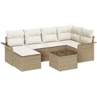 vidaXL Tuinbank Set 7 st Beige poly rattan