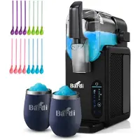 Bardi Slush Hero Combi – Slushmachine - Slush Puppy Maker 2,6L + 2 Thermoscups Grijs + 12 Slush Lepelrietjes – Voor Slushies, Milkshakes, Frappé & Frozen Cocktails – Zelfreinigend – zwart