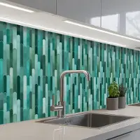 KitchenYeah Keuken achterwand 400x80 cm - Spatscherm zelfklevend Tegels - Langwerpig - Turquoise - Muurbeschermer - Spatwand fornuis