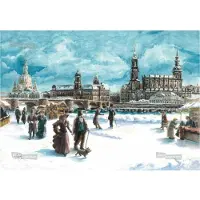 Pappnoptikum Adventskalender Dresden met de Augustusbrug, een nostalgisch motief