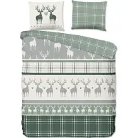 Good Morning dekbedovertrek Bjirk - flanel - groen - 1-persoons (140x220 + 60x70cm)
