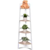 Costway Hoekplank, staand rek met 4 niveaus, houten ladderplank, boekenplank, 32 x 32 x 138 cm, ideaal voor woonkamer, badkamer en werkkamer, wit