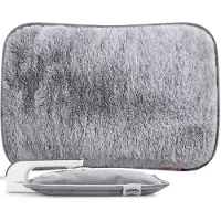 Coozie Elektrische Kruik – 1L – met ThermoSoft Hoes van Fluffy Stof – Verwarmende Zachte Warmwaterkruik – Warmtekruik – Grijs