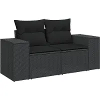 vidaXL 5-delige Loungeset met kussens poly rattan zwart