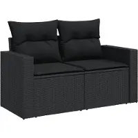 vidaXL 3-delige Loungeset met kussens poly rattan zwart