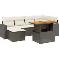 vidaXL 7-delige tuinmeubelset met kussens, zwart, polyrotan