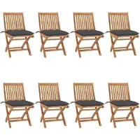 vidaXL Tuinstoelen 8 st inklapbaar met kussens massief teakhout
