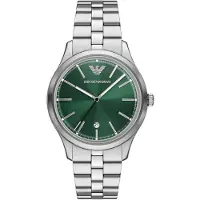 Giorgio Armani quartz zilver heren horloge met groene wijzerplaat & roestvrij stalen band