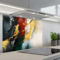KitchenYeah Spatscherm 80x55 cm - Zelfklevende achterwand Modern - Kerst - Abstract - Goud - Keuken muurbeschermer - Spatwand fornuis