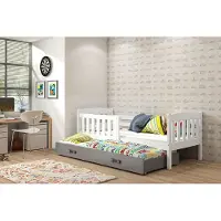 BMS KUBUŚ - Jeugdbed - 90x200 - Wit/Graphiet - Inclusief Matras en Lade