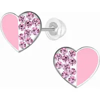 K3 WeLoveSilver - zilveren oorbellen meisje - hart roze kristallen