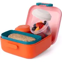 Amuse Rikko Poppy Flamingo Bento Lunchbox - 550ml + 2x185ml - Broodtrommel Kinderen met 3 Compartimenten - BPA-vrije Bentobox - Brooddoos met Lekvrije Snackdoosjes