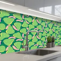 KitchenYeah Keuken achterwand 150x60 cm - Spatscherm zelfklevend Peren - Groen - Roze - Muurbeschermer - Spatwand fornuis