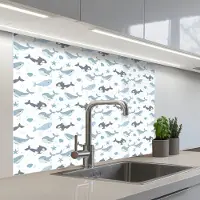 KitchenYeah Keuken achterwand 100x80 cm - Spatscherm zelfklevend Oceaan - Walvis - Orka - Blauw - Muurbeschermer - Spatwand fornuis