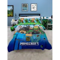 Minecraft Dekbedovertrek Blocks - Tweepersoons 200 x 200 cm - Polykatoen (Katoen/Polyester) - Inclusief 2 Kussenslopen