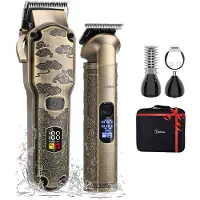 Hatteker Tondeuse en 4-in-1 Trimmer Set – Haar- en Baardtrimmer, Precisietrimmer, Neushaartrimmer, Lichaamshaartrimmer – Opbergcase – Cadeau voor Mannen – Bronzen
