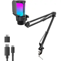 Nuvance - USB Microfoon met Arm - voor PC en Gaming Microfoon - met Ruisfilter - Inclusief USB-C Converter - Streaming Microphone - RGB