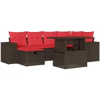 vidaXL 7-delige tuinbankset met kussens, bruin polyrotan