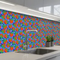 KitchenYeah Keuken achterwand 250x60 cm - Spatscherm zelfklevend Aardbei - Rood - Blauw - Patroon - Muurbeschermer - Spatwand fornuis