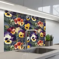 KitchenYeah Keuken achterwand 100x80 cm - Spatscherm zelfklevend Viooltjes - Paars - Geel - Groen - Muurbeschermer - Spatwand fornuis