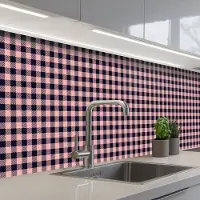 KitchenYeah Keuken achterwand 250x60 cm - Spatscherm zelfklevend Plaid - Patroon - Roze - Zwart - Muurbeschermer - Spatwand fornuis