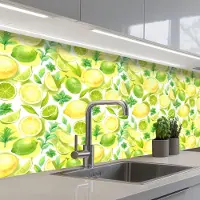 KitchenYeah Keuken achterwand 250x80 cm - Spatscherm zelfklevend Citroen - Geel - Limoen - Groen - Muurbeschermer - Spatwand fornuis