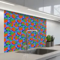 KitchenYeah Keuken achterwand 100x80 cm - Spatscherm zelfklevend Aardbei - Rood - Blauw - Patroon - Muurbeschermer - Spatwand fornuis