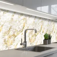 KitchenYeah Keuken achterwand 300x60 cm - Spatscherm zelfklevend Marmer - Goud - Structuur - Muurbeschermer - Spatwand fornuis
