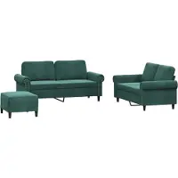 vidaXL 3-delige Loungeset met kussens fluweel donkergroen