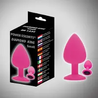 Power Escorts -Diamond King Plug - Small - Roze met zwarte steen - 7,2 x 3,2 cm - BR133S