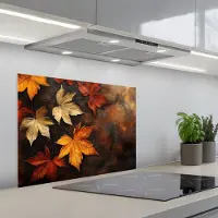 KitchenYeah Spatscherm 70x50 cm - Zelfklevende achterwand Herfstbladeren - Bruin - Oranje bladeren - Herfst rood - Keuken muurbeschermer - Spatwand fornuis