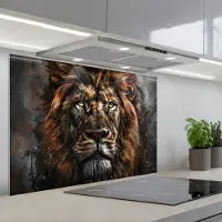 KitchenYeah Spatscherm 90x60 cm - Zelfklevende achterwand Leeuw - Dieren - Portret - Zwart - Luxe - Keuken muurbeschermer - Spatwand fornuis