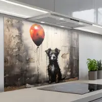 KitchenYeah Spatscherm 120x80 cm - Zelfklevende achterwand Graffiti - Hond - Ballon - Dieren - Keuken muurbeschermer - Spatwand fornuis