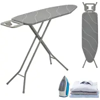 King Hoff KH-1939 Strijkplank – 114×35,5 cm – 7-hoogtes verstelbaar – Met Strijkijzerhouder – Grijs