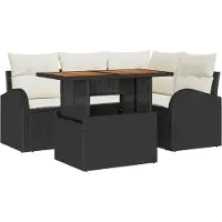 vidaXL Tuinset met sofa en kussens, 5-delig, zwart en crème
