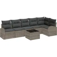 vidaXL Tuinbank Set met kussen 7 pcs Grijs Poly rattan