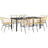 vidaXL 7-delige Tuinset poly rattan glas bruin
