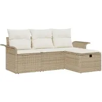 vidaXL Tuinbank Set 4 st Beige en Crème poly rattan