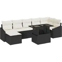vidaXL Tuinbank Set 8 st Zwart en Crème poly rattan