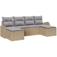 vidaXL Tuinbank Set 6 st Beige [Synthetisch]: Poly Riet
