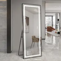 Merax LED Spiegel - 163x54cm - Staande of Hangende Wandspiegel met Licht - Dimbare Volledige Lichaam Spiegel - Aluminium Zwart Frame - Moderne Make-up en Badkamerspiegel