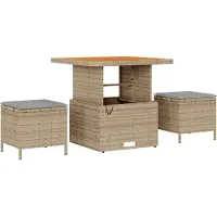 vidaXL Tuin Eettafel Set 3 st Beige poly rattan