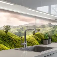 KitchenYeah Keuken achterwand 200x60 cm - Spatscherm zelfklevend Landschap - Heuvels - Groen - Muurbeschermer - Spatwand fornuis