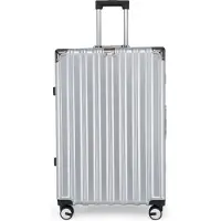 Infinity Leather Hardshell Zilveren Kofferset Robuuste 8 Wiel Bagage Cabine Tas