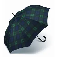 Happy Rain Long Automatische Paraplu - Geruit Blauw-Groen