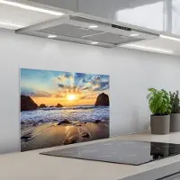 KitchenYeah Spatscherm 60x45 cm - Zelfklevende achterwand Strand - Zonsondergang - Natuur - Zee - Landschap - Keuken muurbeschermer - Spatwand fornuis